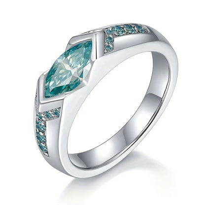 1 Carat Blue-Green Moissanite Lake Horus Water Marquise Ring