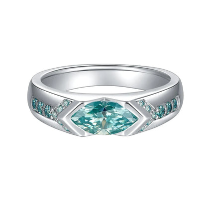 1 Carat Blue-Green Moissanite Lake Horus Water Marquise Ring