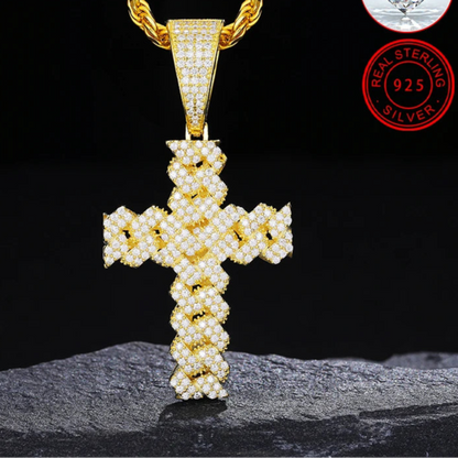 Classic Cross 14mm Cuban Link Necklace Men Mossanite