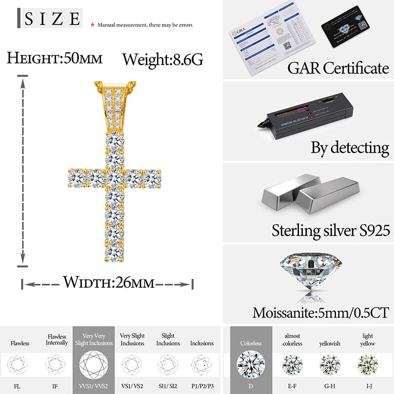 Cross Pendant Hip Hop Jewelry Fully Moissanite